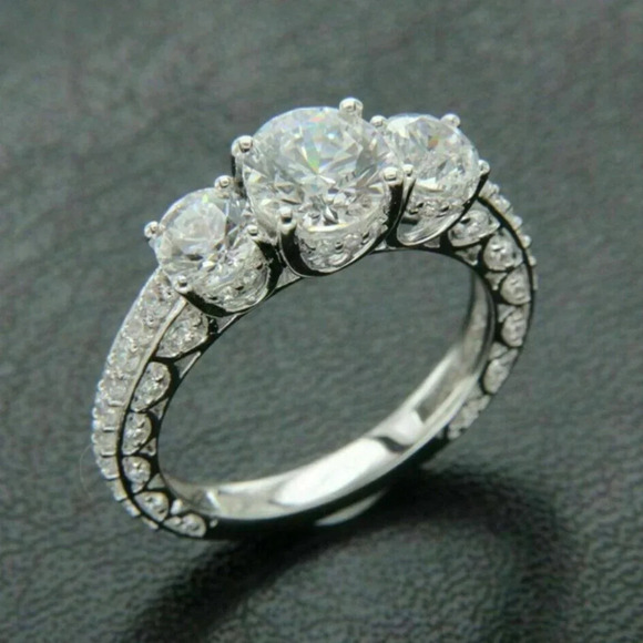 💎925 Silver Plated Round Cut CZ Eternity Ring for Women, MARR9412 - Picture 1 of 4